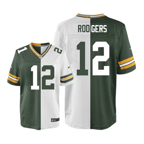 Men's Elite Aaron Rodgers Nike Jersey Green/White - #12 Split Fashion NFL Green Bay Packers